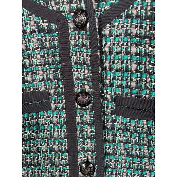 J Crew Blazer Women Tweed Fanfare Peackock Green Wool Blend Lined Metal Button s - Picture 6 of 9